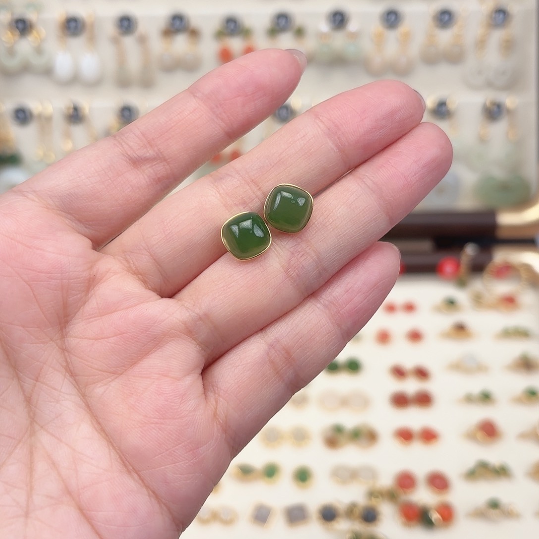 银S925镶嵌和田玉耳饰