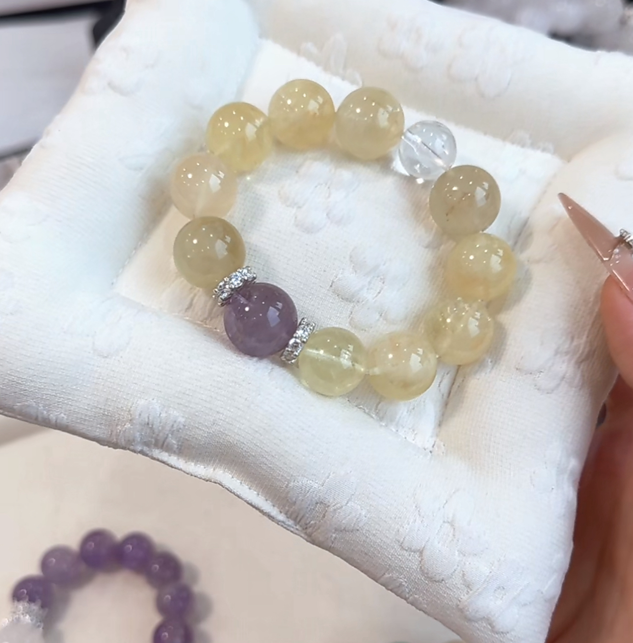 [柚金手作]14mm柠檬黄水X紫水晶X白水晶 设计款水晶手串多样性发1