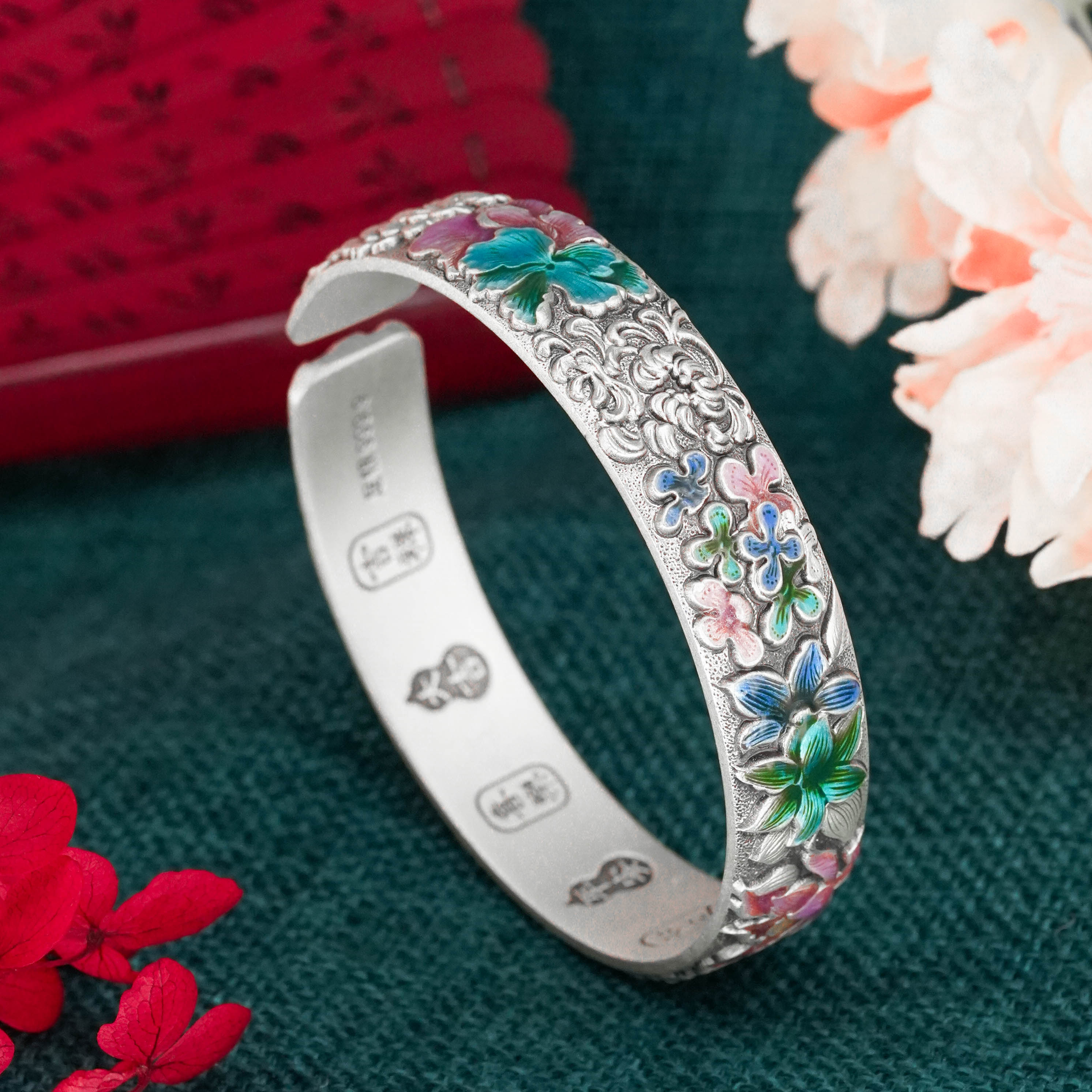足银手镯 【欣欣专享】足银繁花景簇开口手镯YSZ497