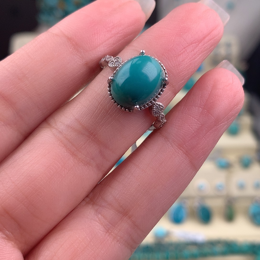 绿松石银S925镶嵌戒指