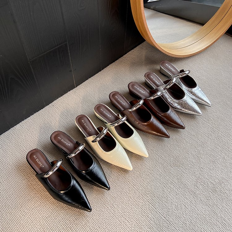 新款网红拖鞋时尚百搭复古春季高跟平底春夏小众韩版中跟包头鞋子