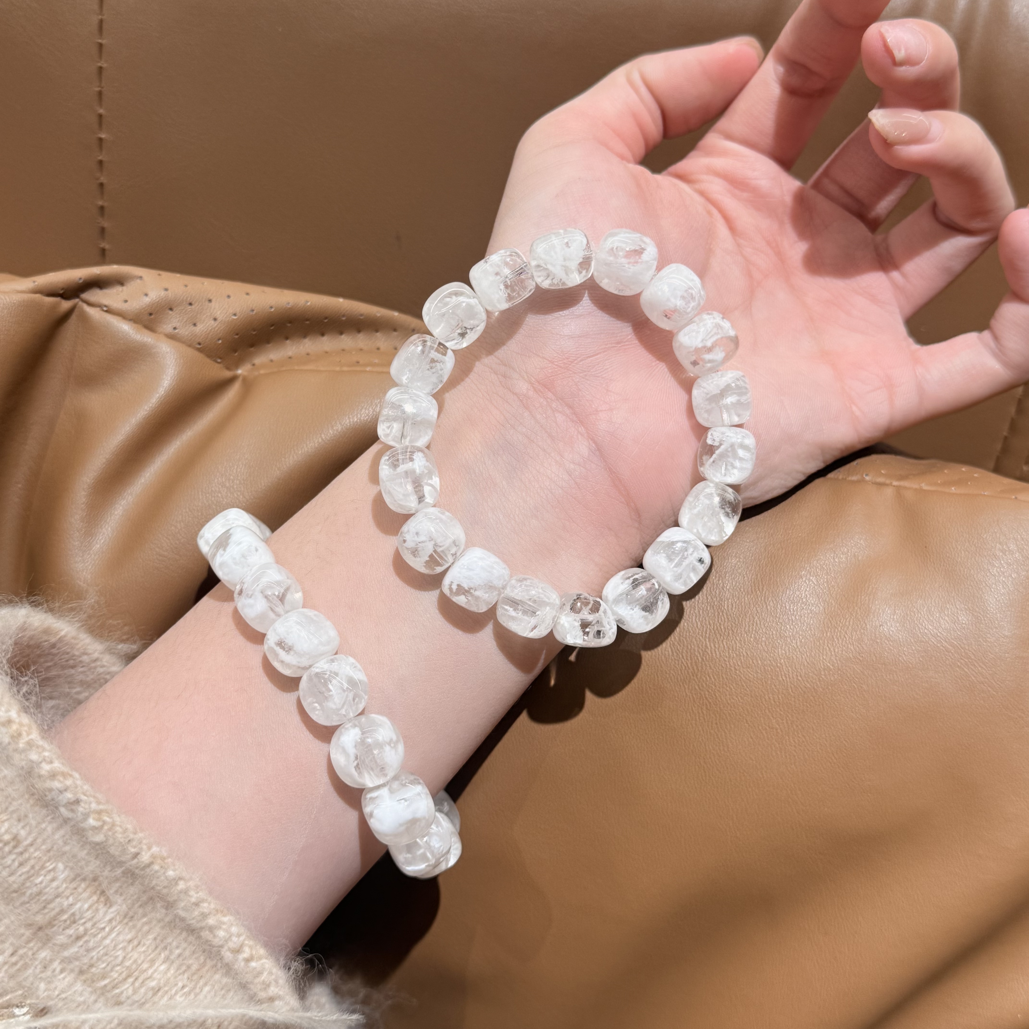 晶挖挖天然白雪花幽灵方糖珠水晶手串手链时尚（6554）多样性发其一