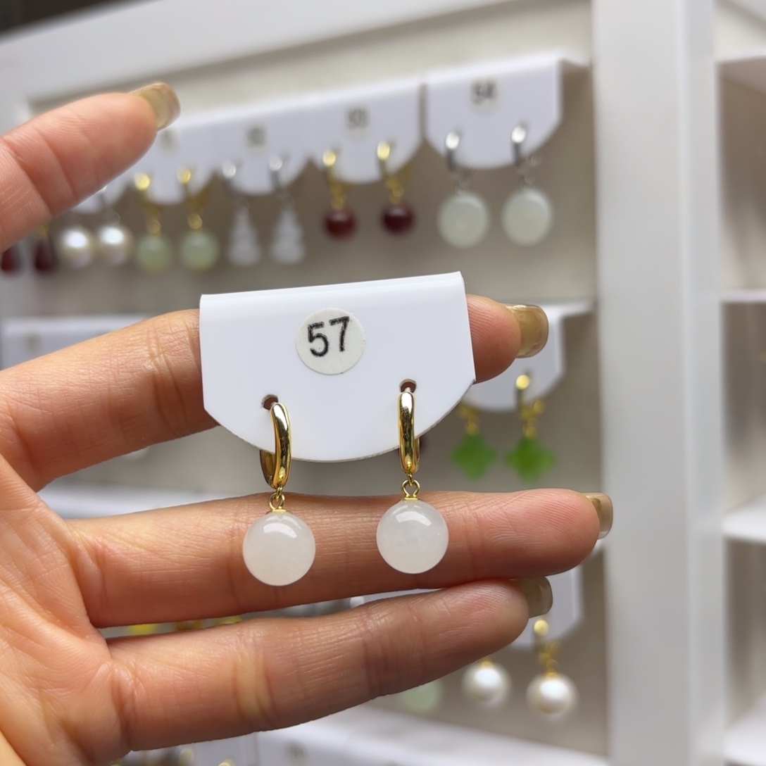 和田玉银S925镶嵌耳饰