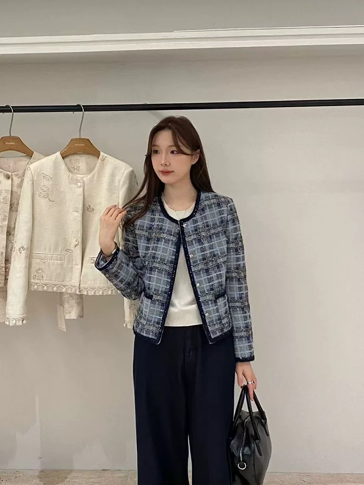 XIYUE 秋季新款时尚格子小香风外套女洋气减龄显瘦短款设计感小众