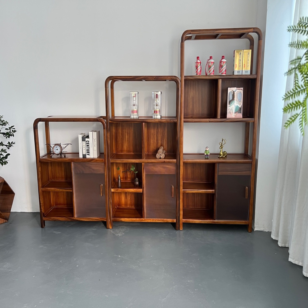 胡桃木休闲博古架（高端亚克力推拉门） 三件套 90*36*198（不包邮）