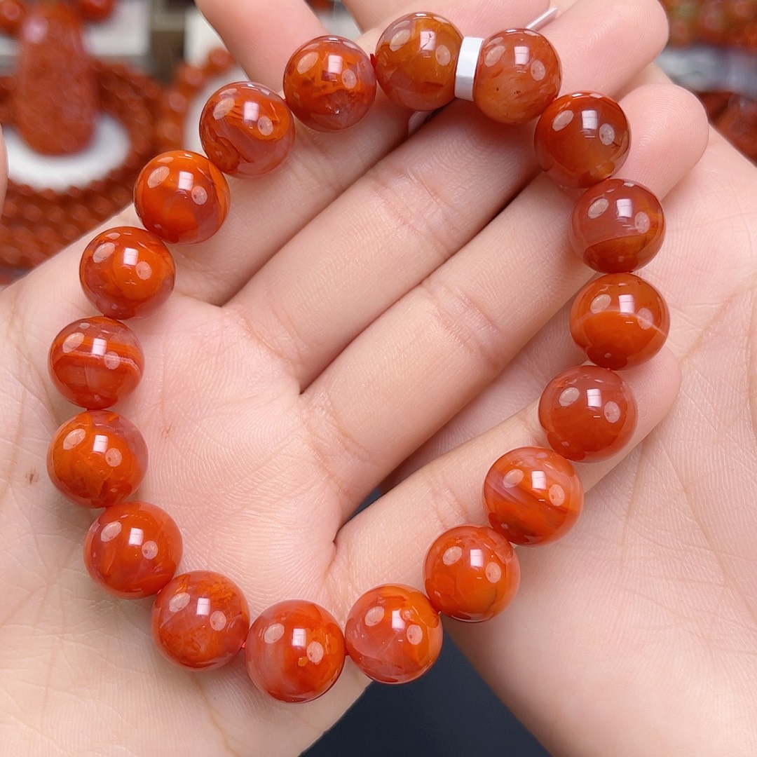 南红玛瑙未镶嵌手链瓦西柿子锦火焰单圈11mm