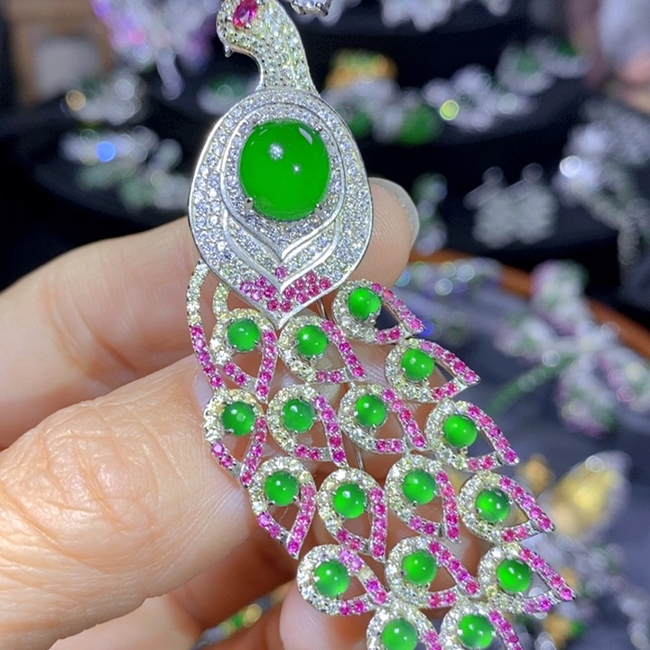 翡翠戒指银S925镶嵌天然翡翠