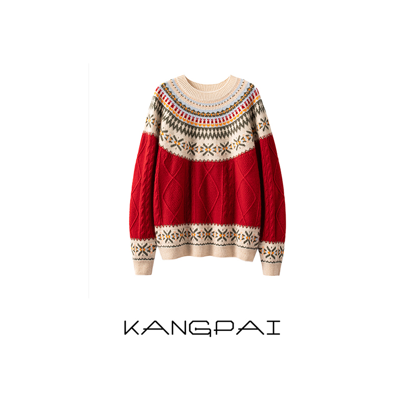 【北欧风格~花之舞】巨难做！100%纯羊毛衫重工提花特厚圆领针织毛衣