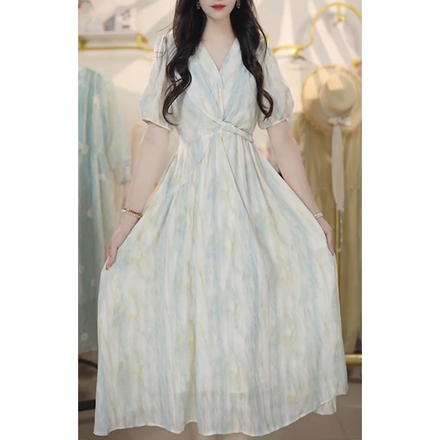 L5346法式晕染度假风连衣裙女2025夏季流行单品新款长裙简单裙子