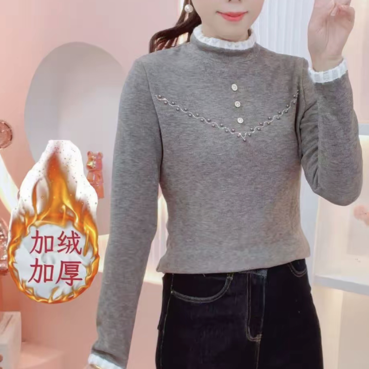 636#(衣长56)极简风圆领保暖常规立领毛针织衫毛衫秋冬网红冬季