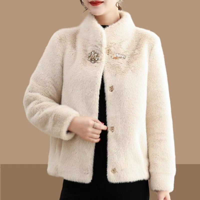 人造皮草 冬秋装欧貂绒短款外套气质皮草上衣2023新款女装