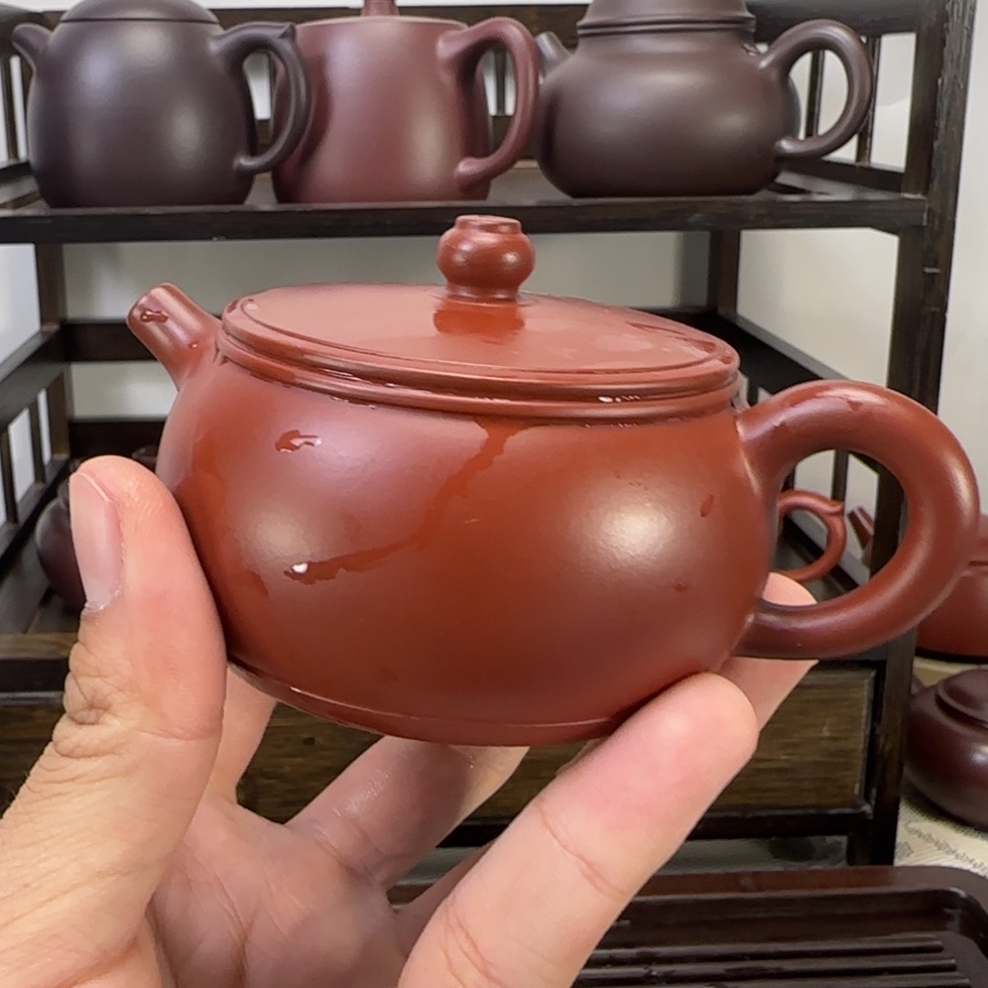 紫砂茶壶朱泥大红袍乐鼓