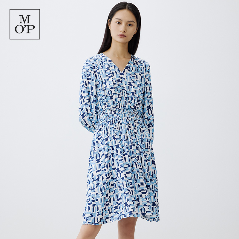 【羊羊专属】Marc O'Polo/MOP时尚V领斜襟宽松透气印花连衣裙女士