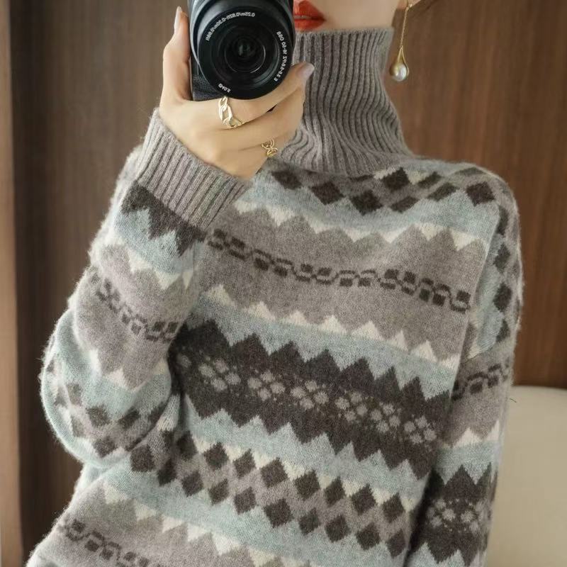 9876 秋冬新款慵懒高领宽松显瘦针织打底毛衣