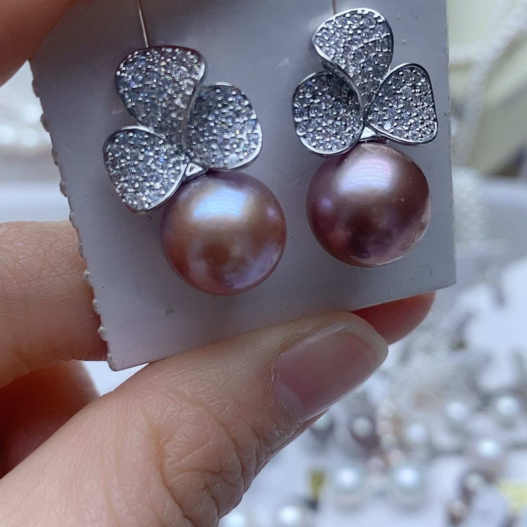 银S925镶嵌耳钉淡水珍珠