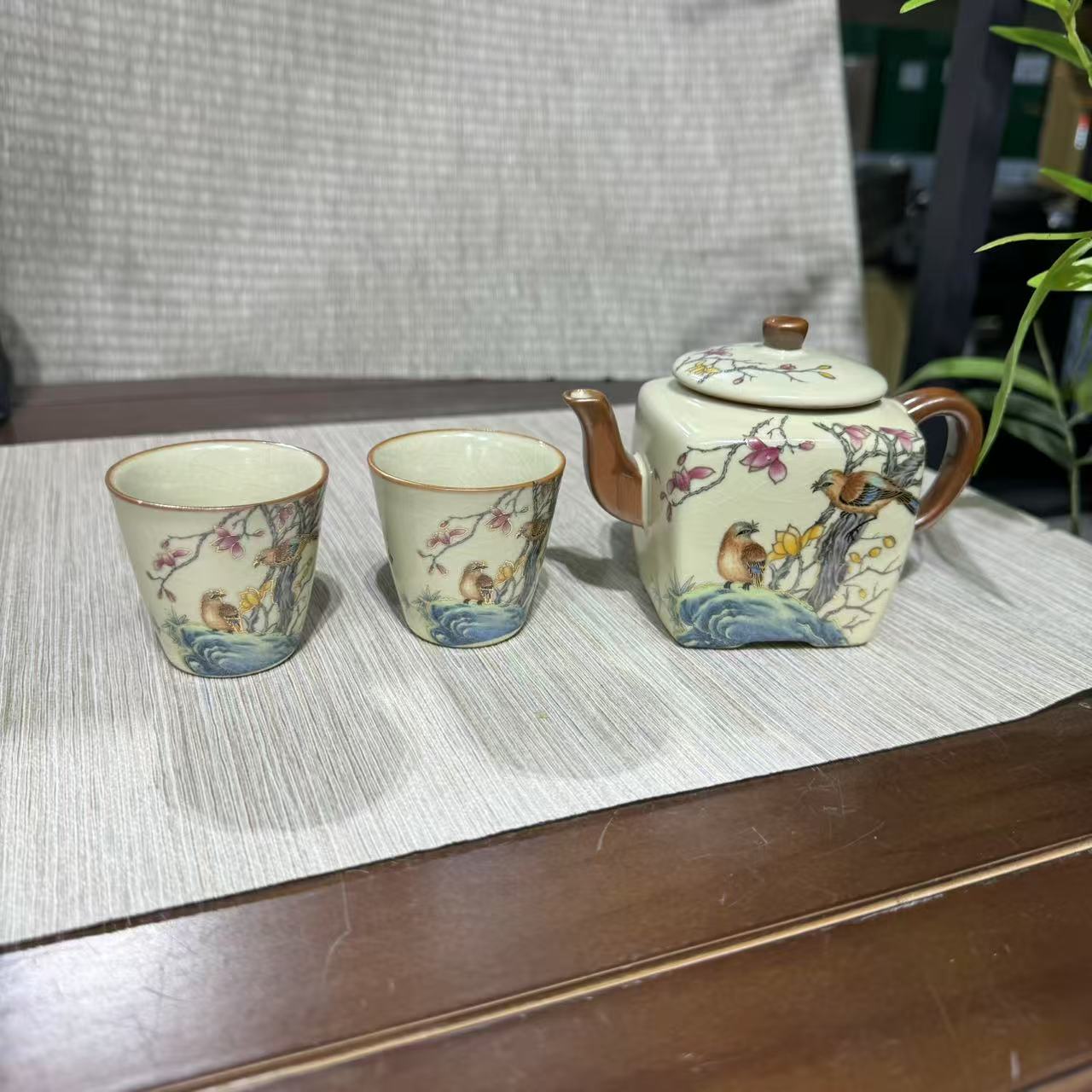 【中国邮政专属链接】鸟语花香黄汝四方泡茶壶带两杯MC002