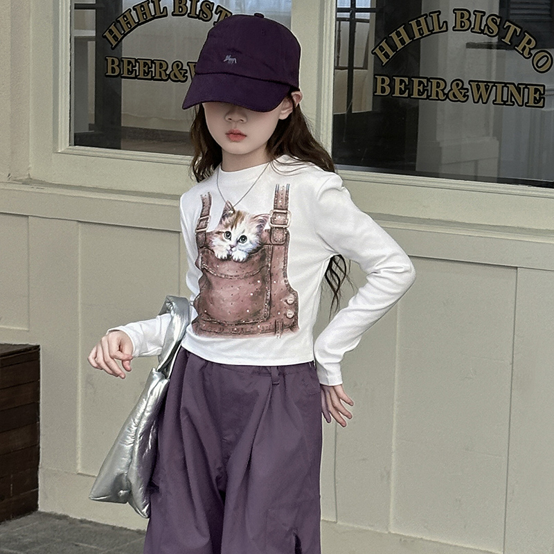 女童秋季长袖T恤2025新款儿童显瘦圆领打底衫百搭上衣韩版洋气潮