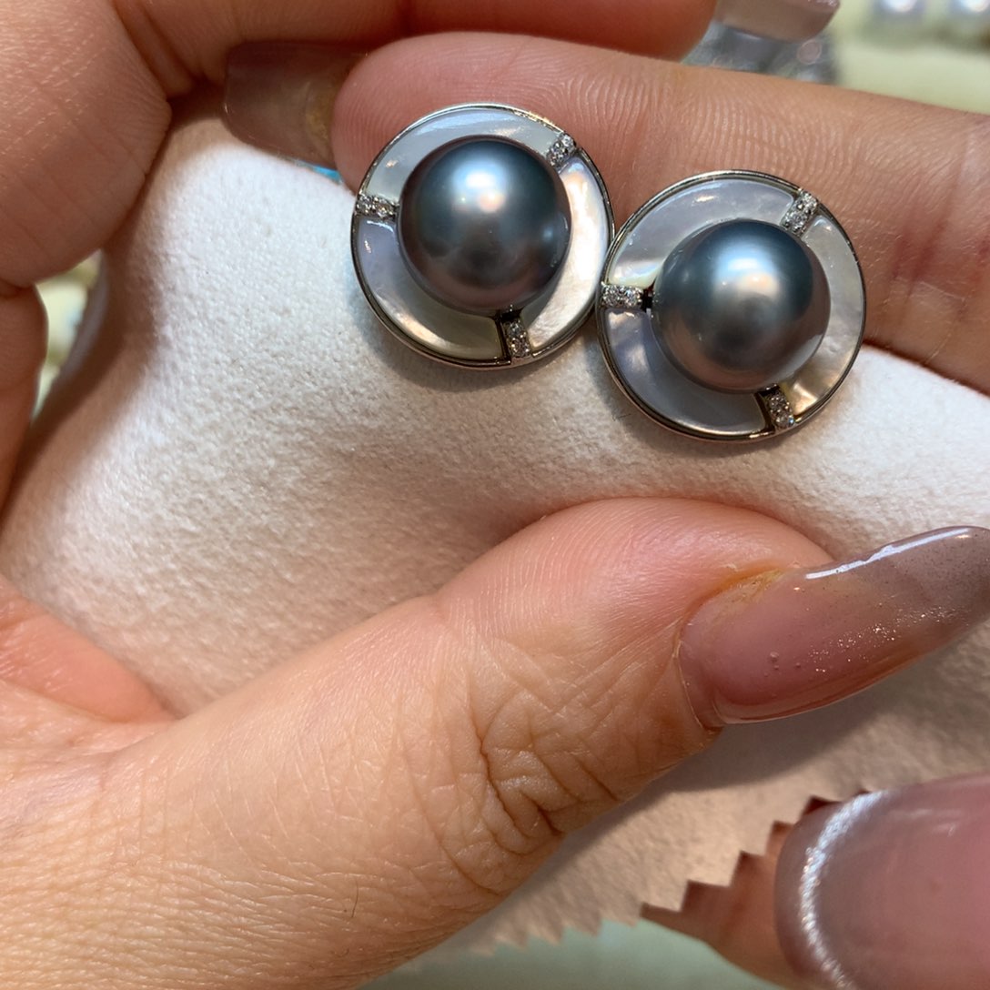 海水珍珠耳饰银S925镶嵌