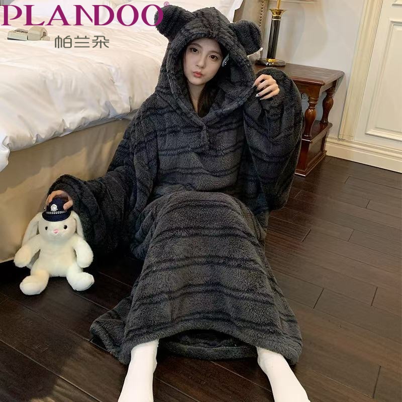 帕兰朵珊瑚绒睡裙女秋冬季加厚加绒可外穿冬天睡袍卡通少女家居服