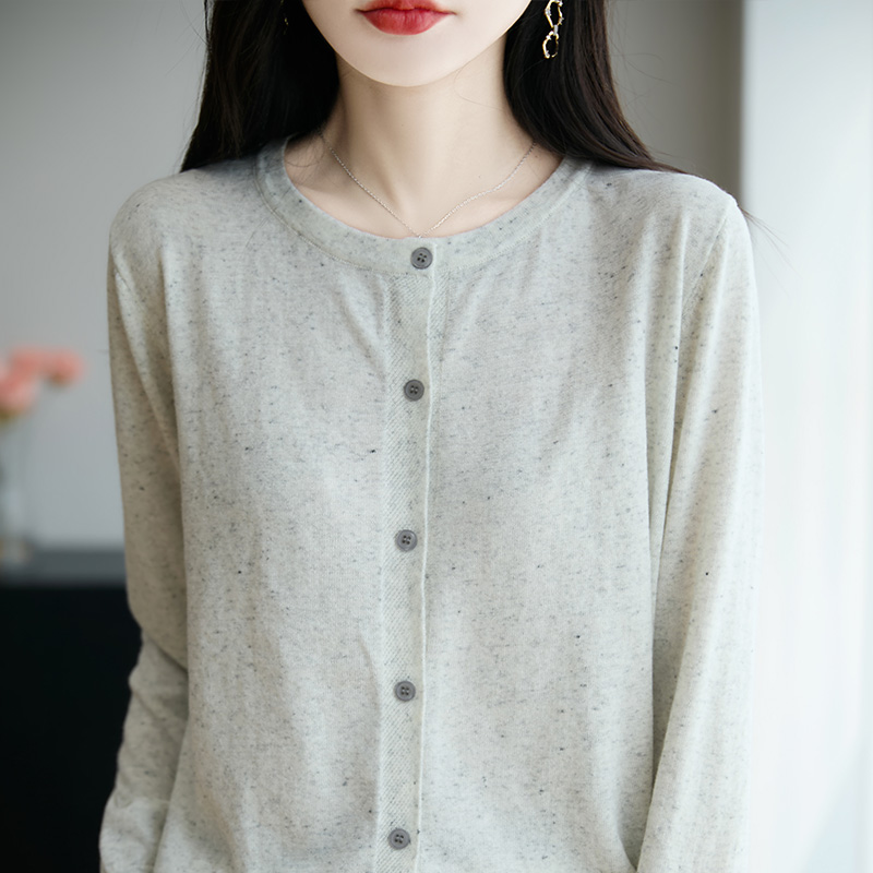 柔软舒适！女士秋冬点子纱精仿羊毛长袖圆领开衫宽松显瘦百搭洋气