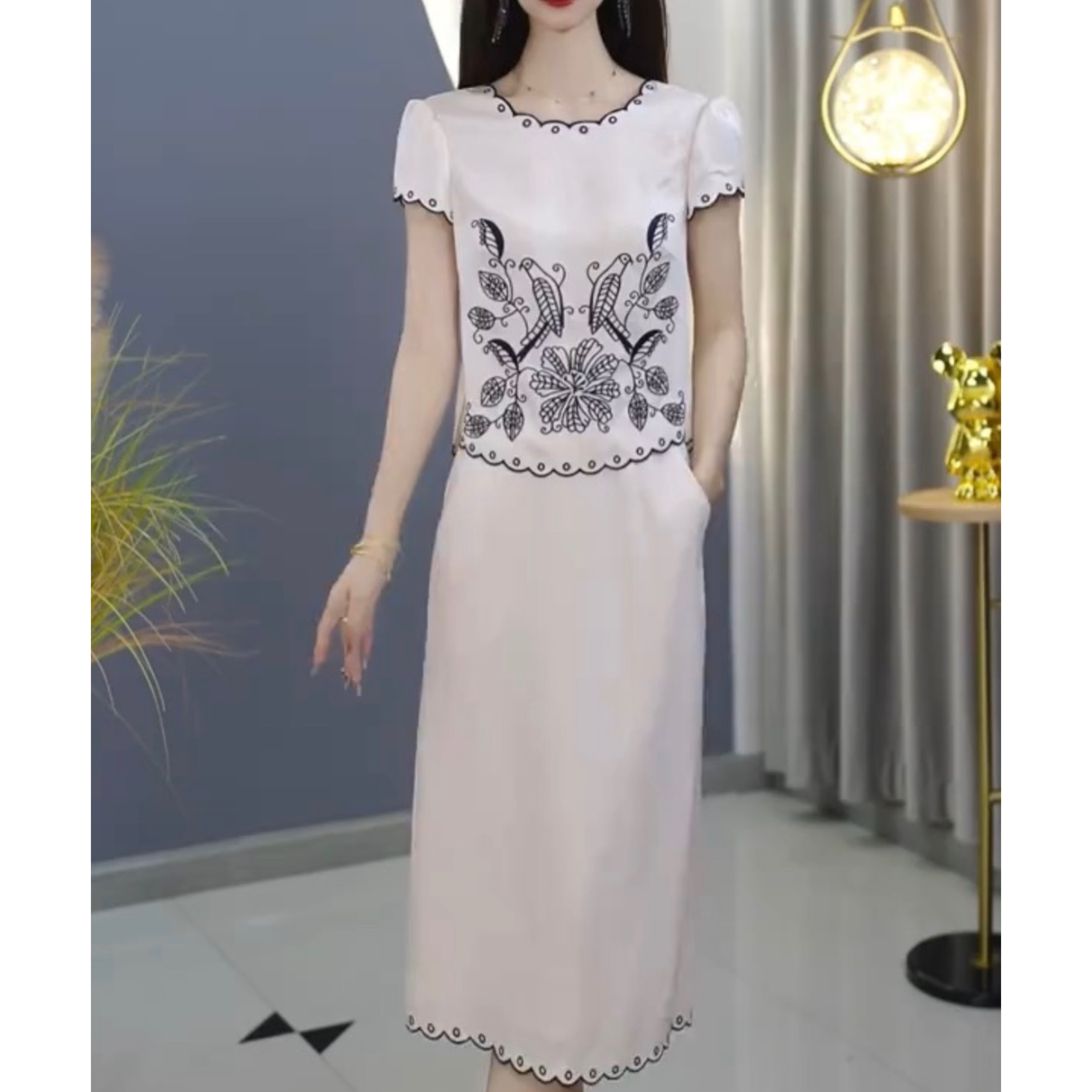 【套装定制】B1336白色上衣配套裙优雅气质减龄休闲显瘦夏季收腰