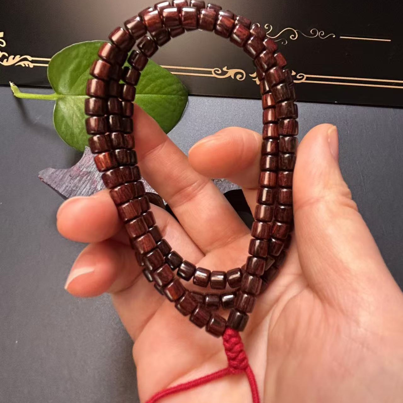 黄花梨竹节筒128粒无胶膜