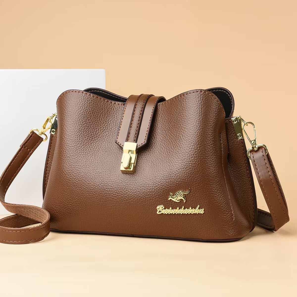 新款时尚斜挎单肩包2058 棕色 长27高18