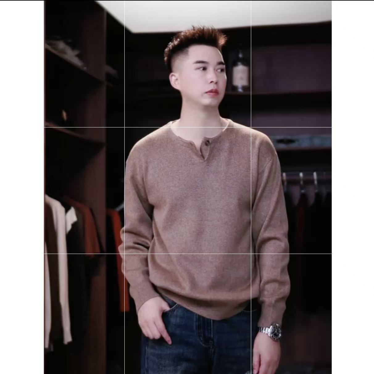 Y88697亨利领个性型男毛衣打底衫老钱风针织男士秋冬新款纯色百搭