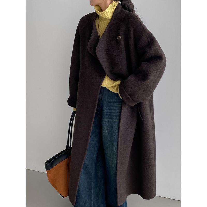 人生大衣韩系高级感双面呢大衣女通勤气质收腰羊毛外套A8518