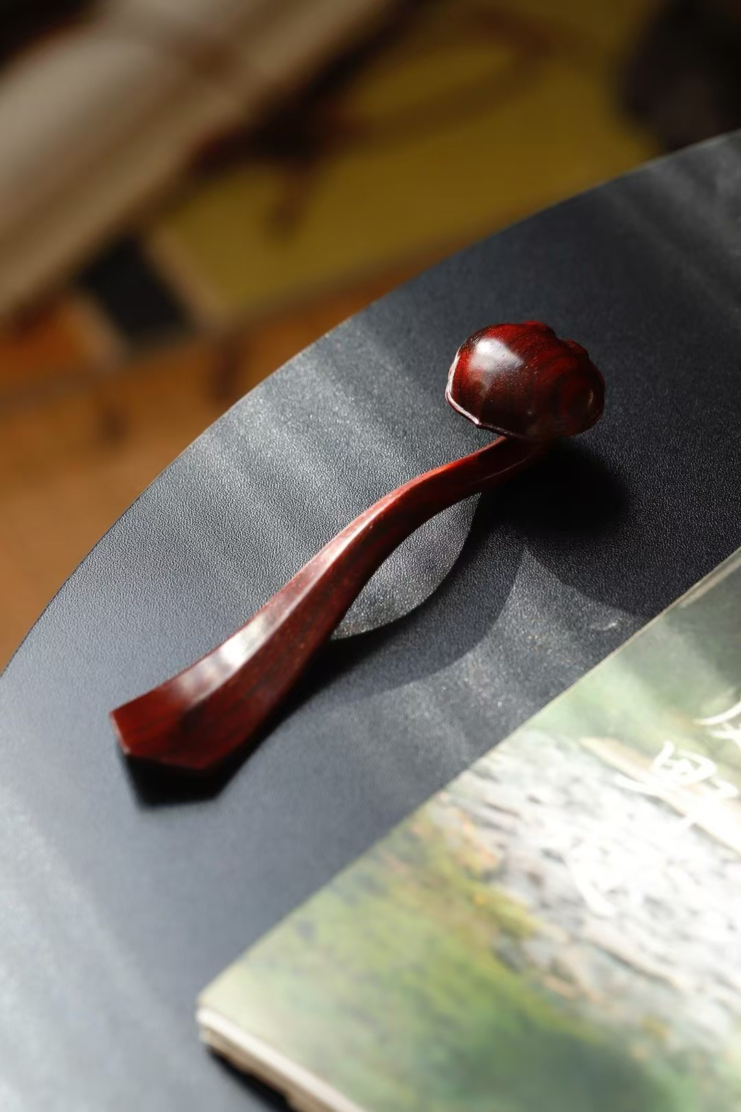 印度小叶紫檀灵芝如意手工去芯二膘料镂空雕刻小摆件长15厘米左右