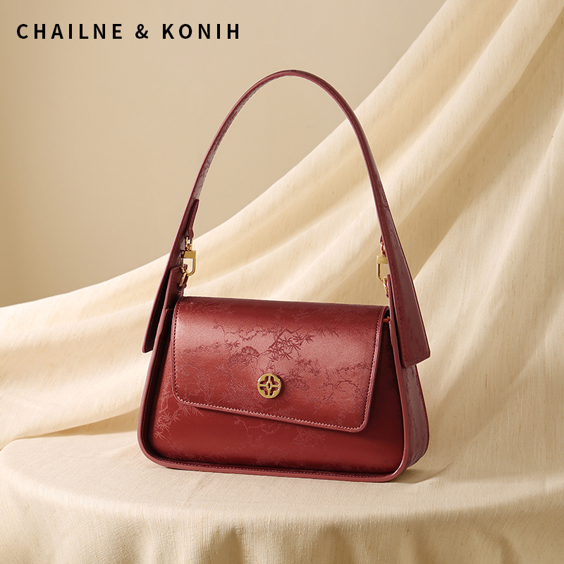 红色包包新娘包2025新款国风印花斜挎包新中式复古腋下包女结婚包