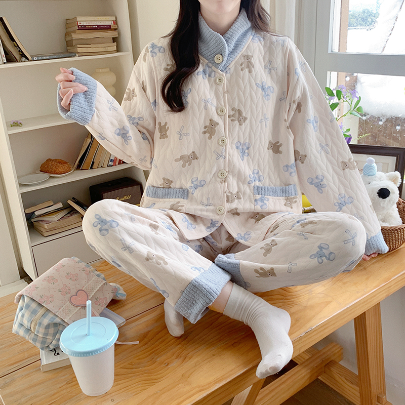 【带胸垫】加大码300斤秋冬季空气棉月子服孕妇睡衣产后哺乳可外穿