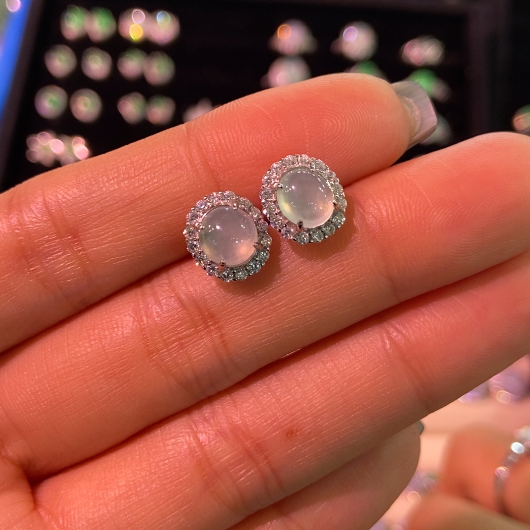 翡翠银S925镶嵌耳饰天然缅甸