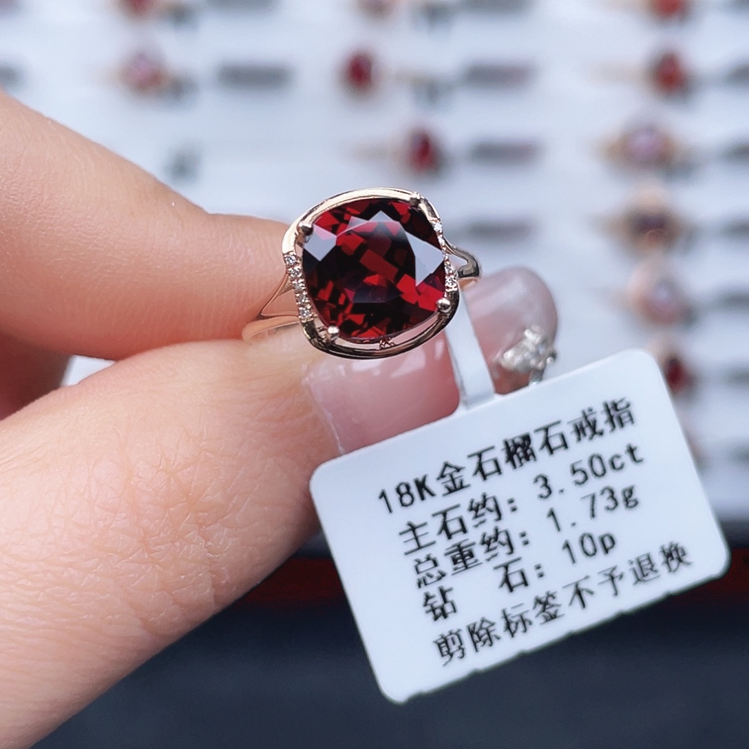 戒指石榴石18K金镶嵌