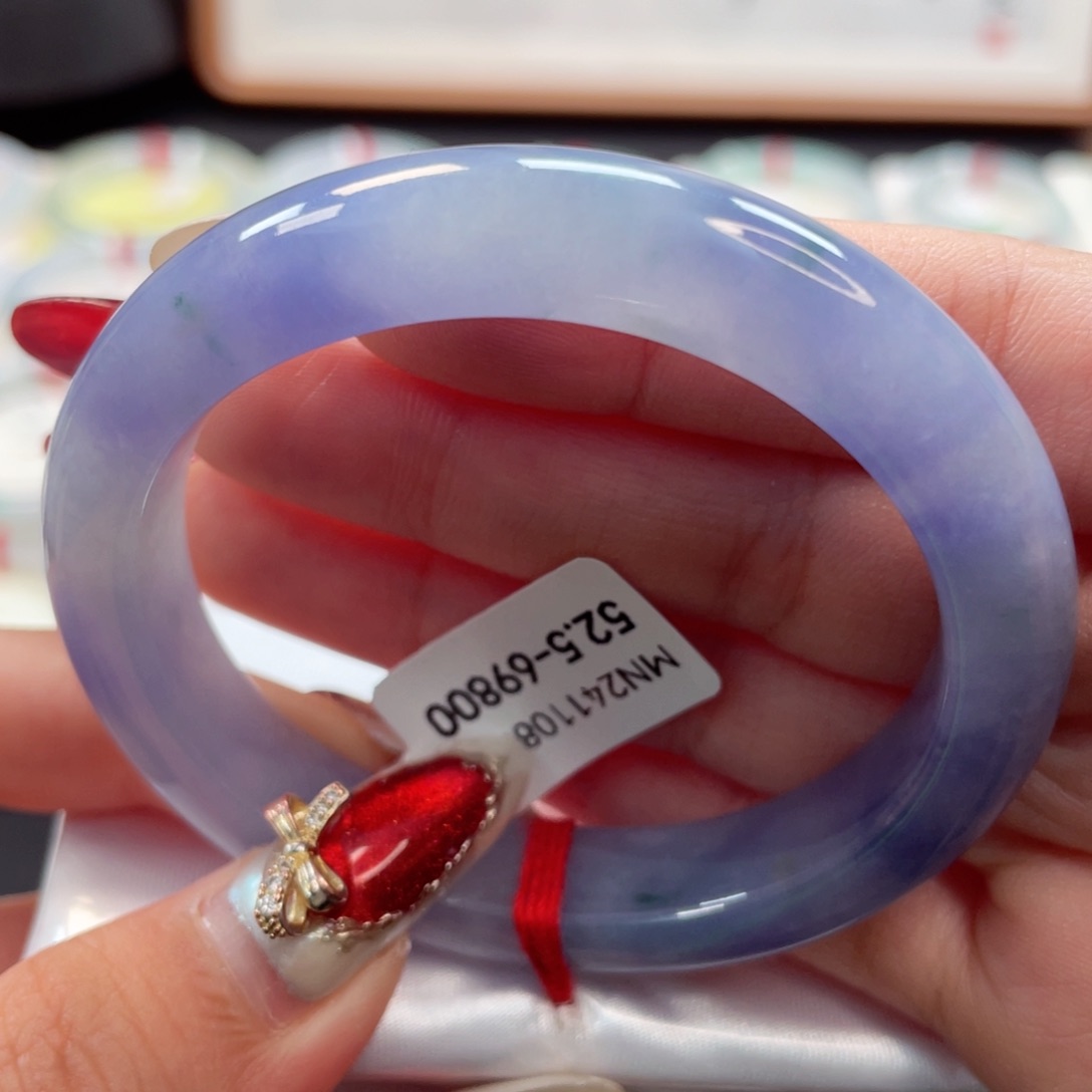 【闪购商品】翡翠手镯未镶嵌极具艺术美感莫奈睡莲贵妃52+，9号