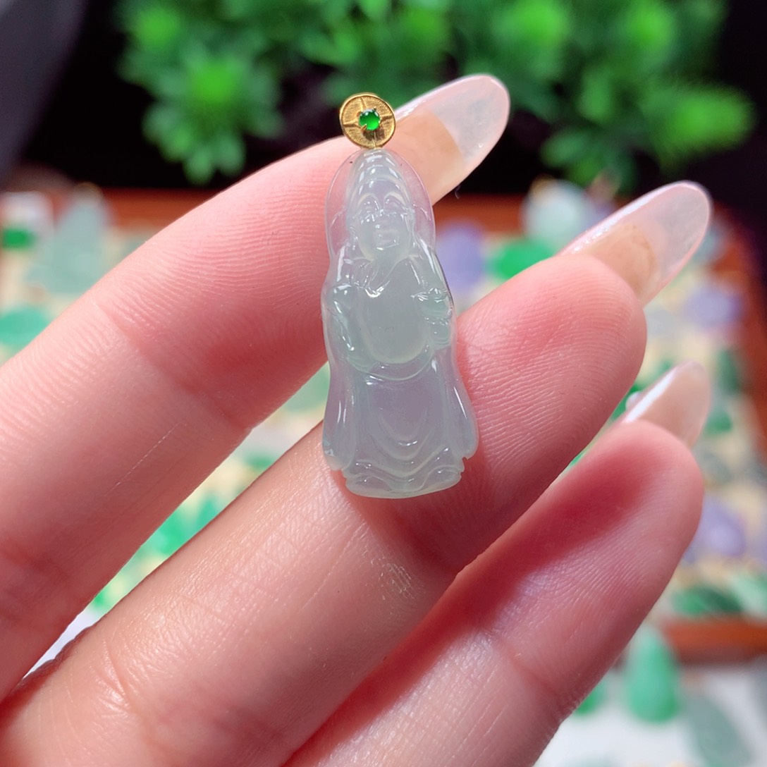 翡翠18K金镶嵌吊坠(不含链)