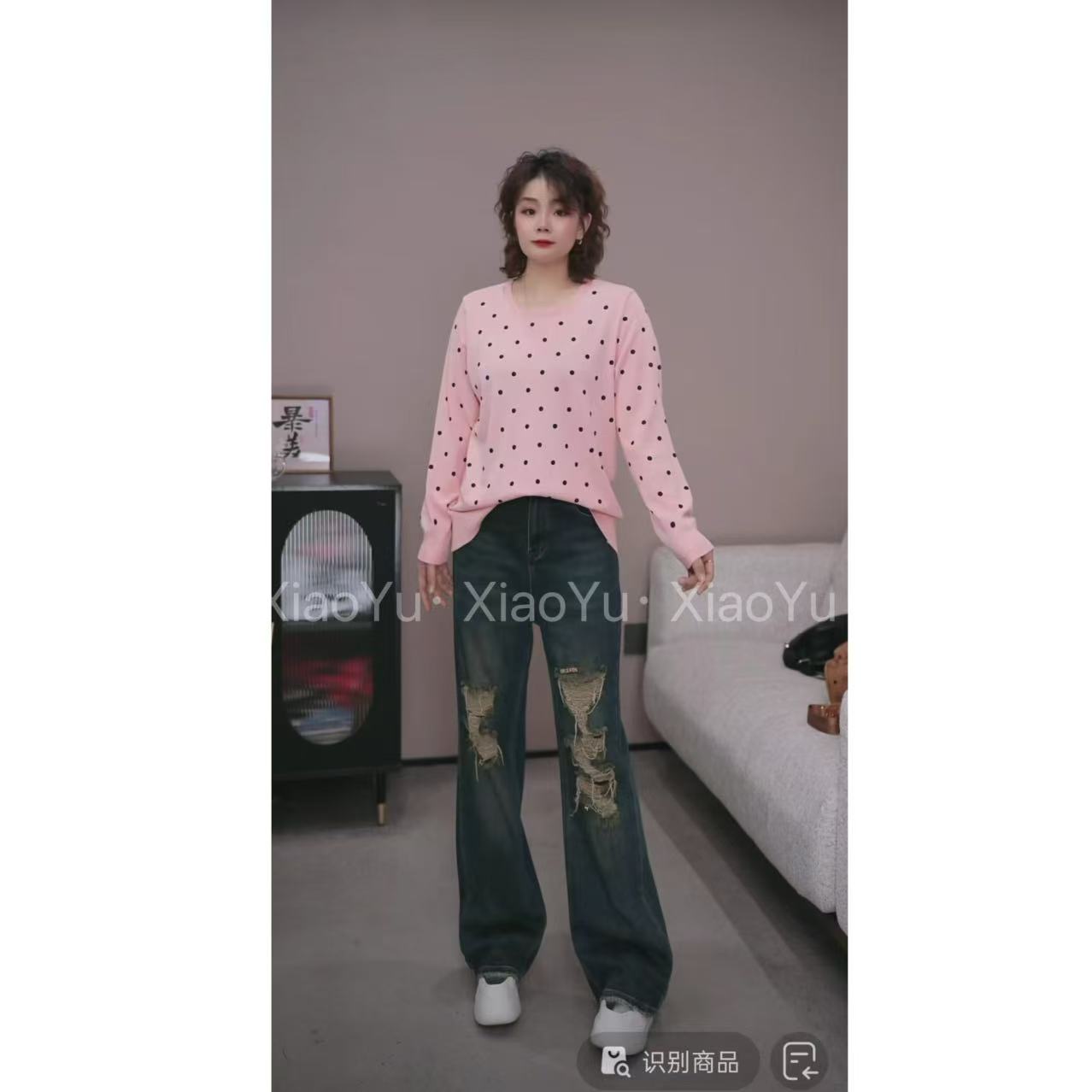 【No退换】瑕疵品 品牌【活力年轻方领波点超薄针织衫】XP 2512