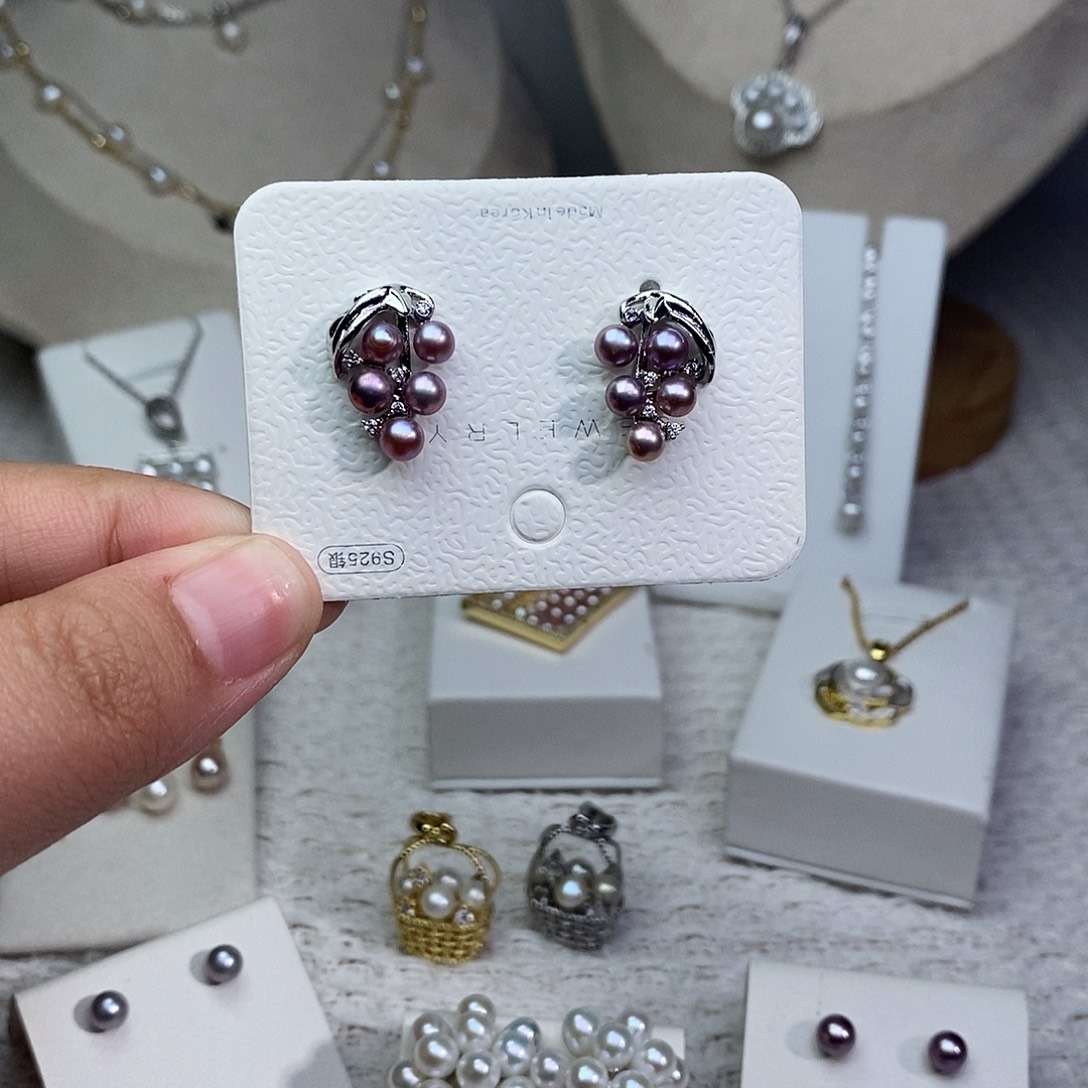 耳饰银S925镶嵌淡水珍珠