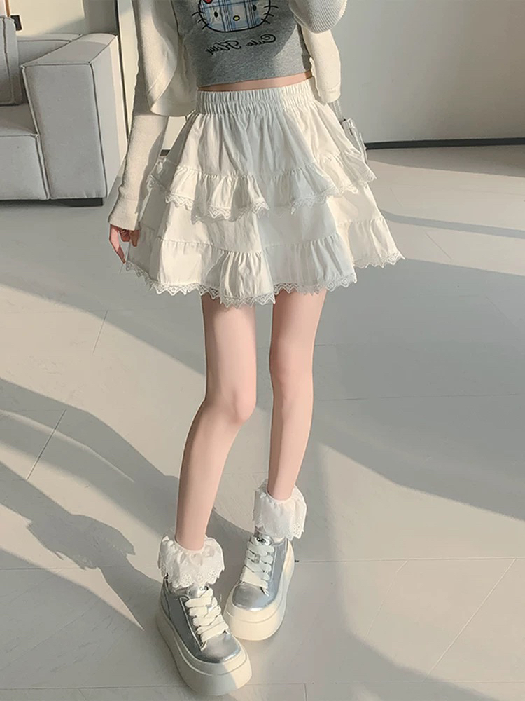 白色蛋糕短裙高腰显瘦小个子蓬蓬裙半裙女夏季