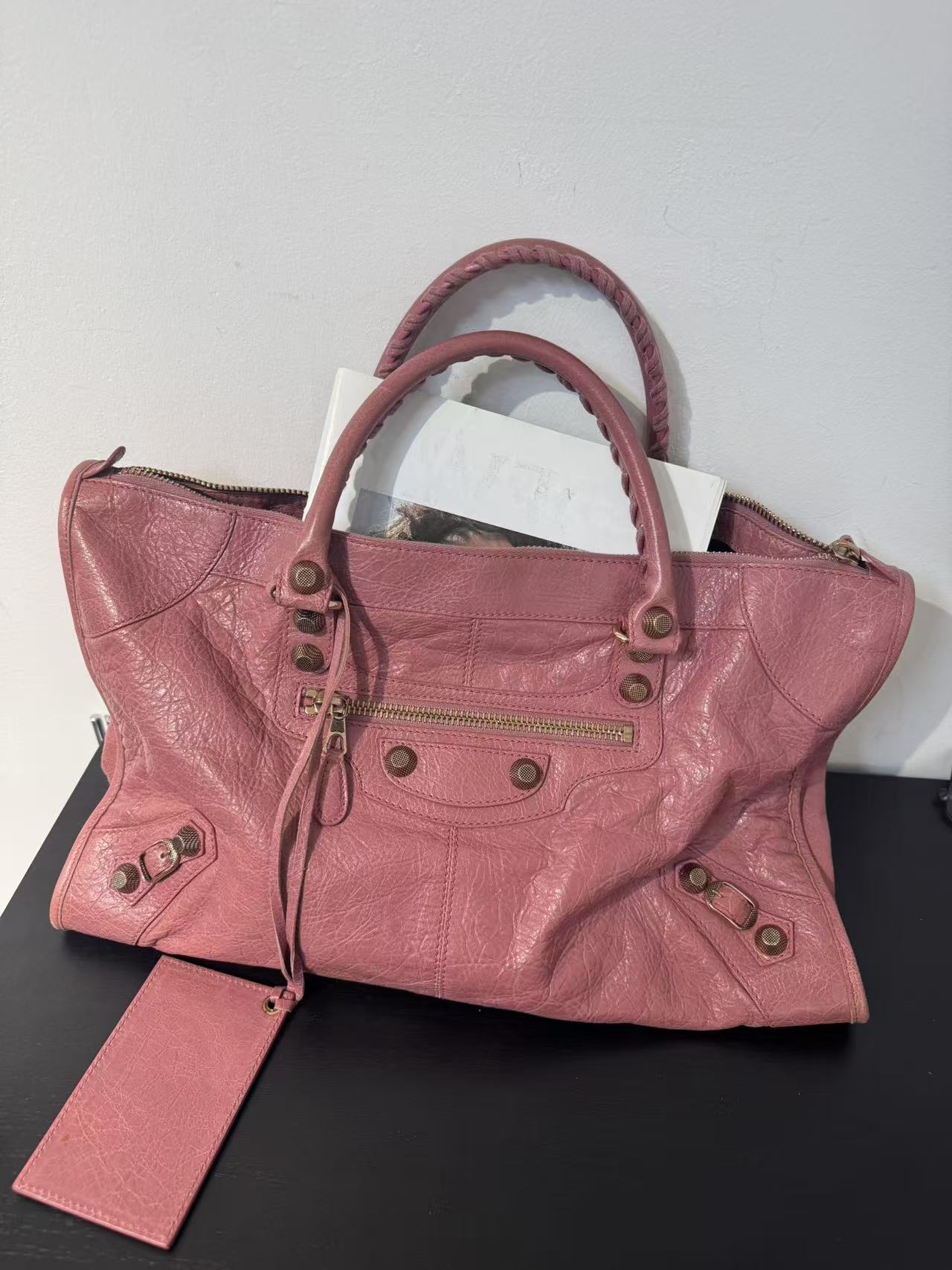 95新 Balenciaga/巴黎世家 CS6181/巴黎世家 粉色机车单肩包