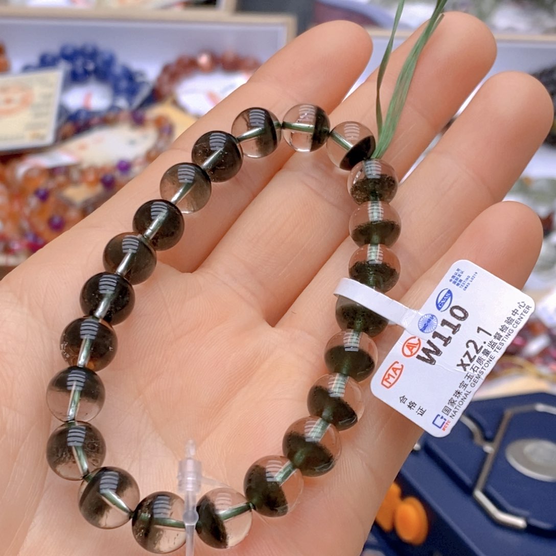 水晶手链未镶嵌赞比亚天然绿幽灵聚宝盆8 m m W110