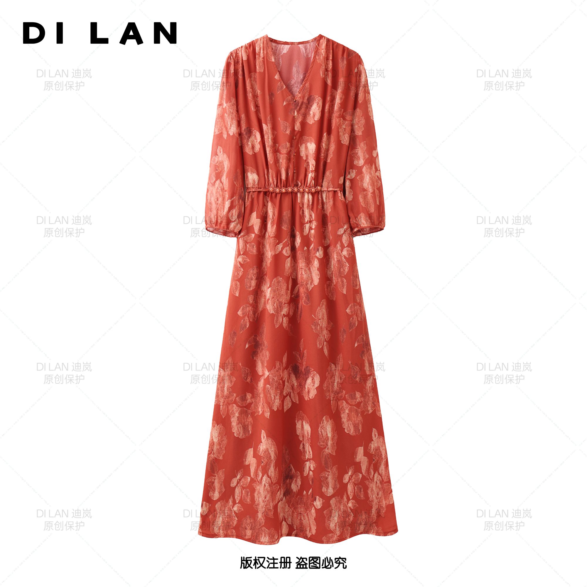 【梦入敦煌A】法式连衣裙女新款气质显瘦穿搭时尚洋气印花长裙2555