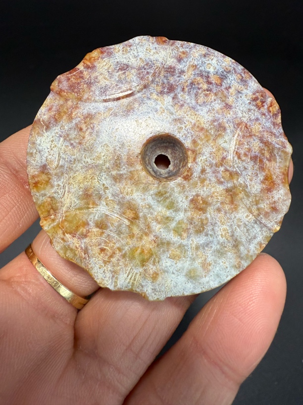 高古玉文化期三龙首多色沁玉壁工艺玉化仿古手工