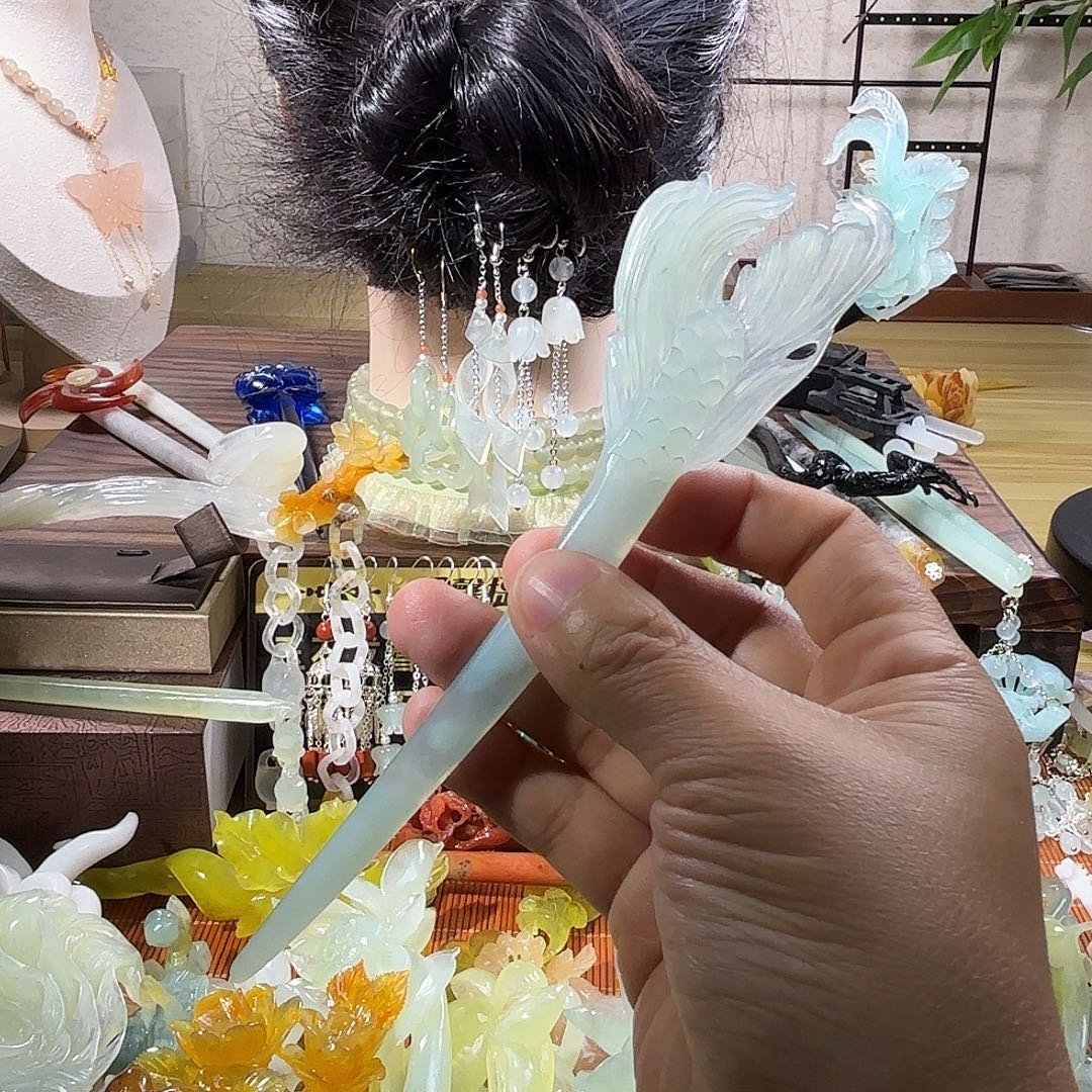 蛇纹石玉合金发饰