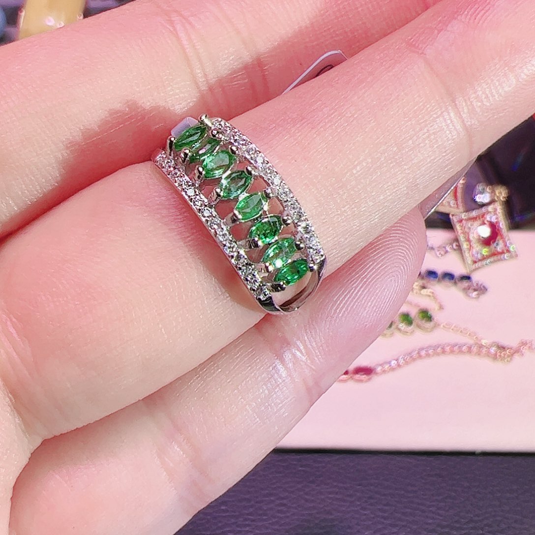 祖母绿戒指银S925镶嵌