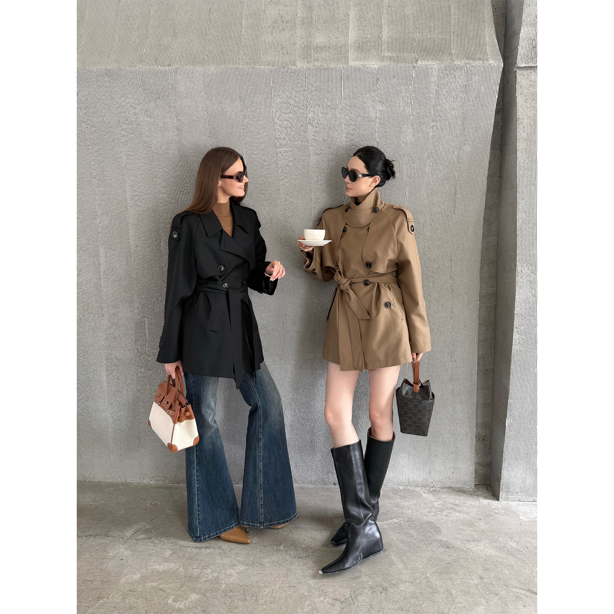 周淼 【巴黎旧梦2.0】经典廓形翻领收腰短款风衣外套女ZM25W5161J