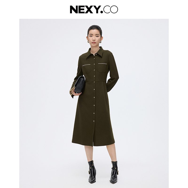 NEXY.CO/奈蔻连衣裙新款|100绵羊毛|早秋新品|收腰显瘦XF06168E4