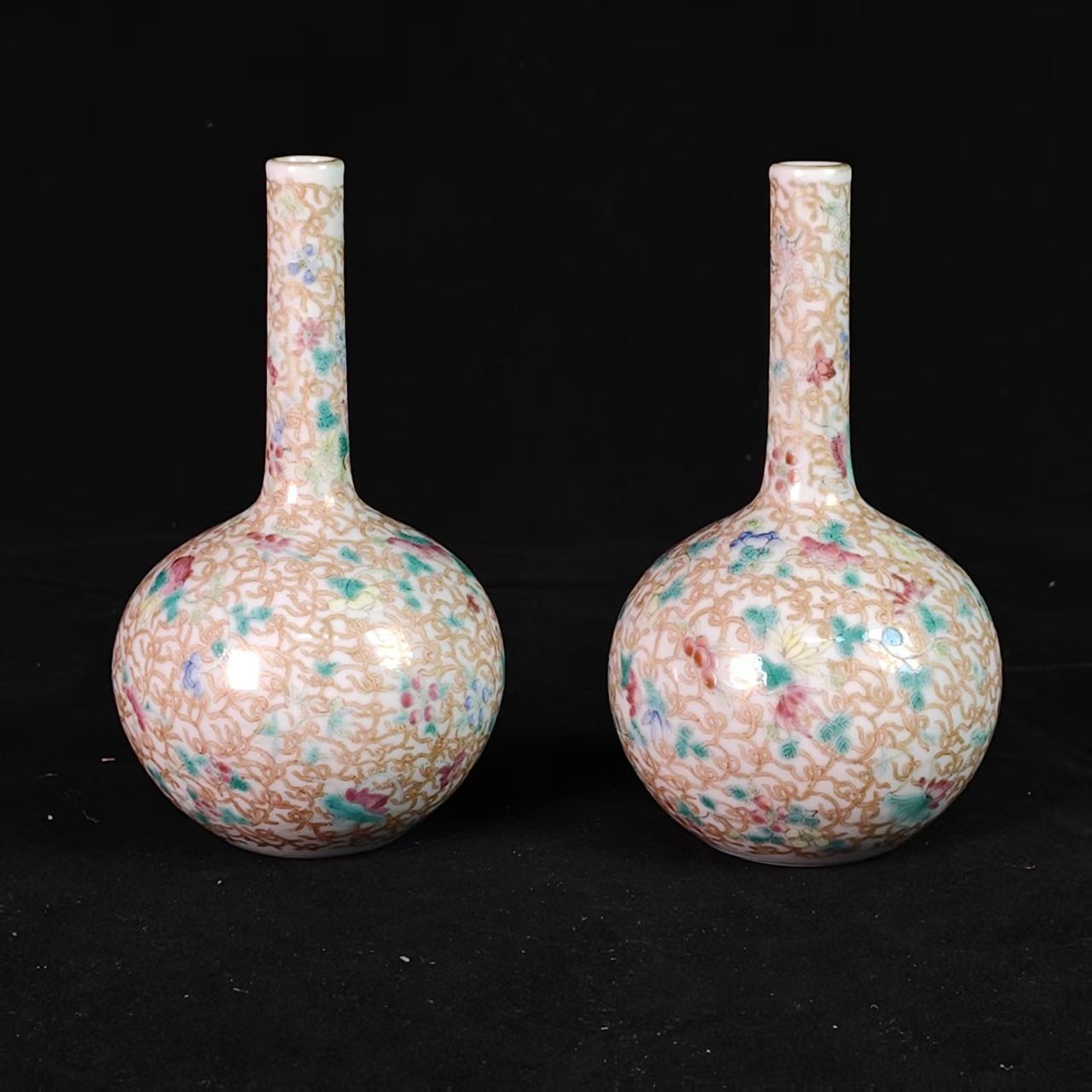 民国 粉彩描金长颈瓶【一对】6120013