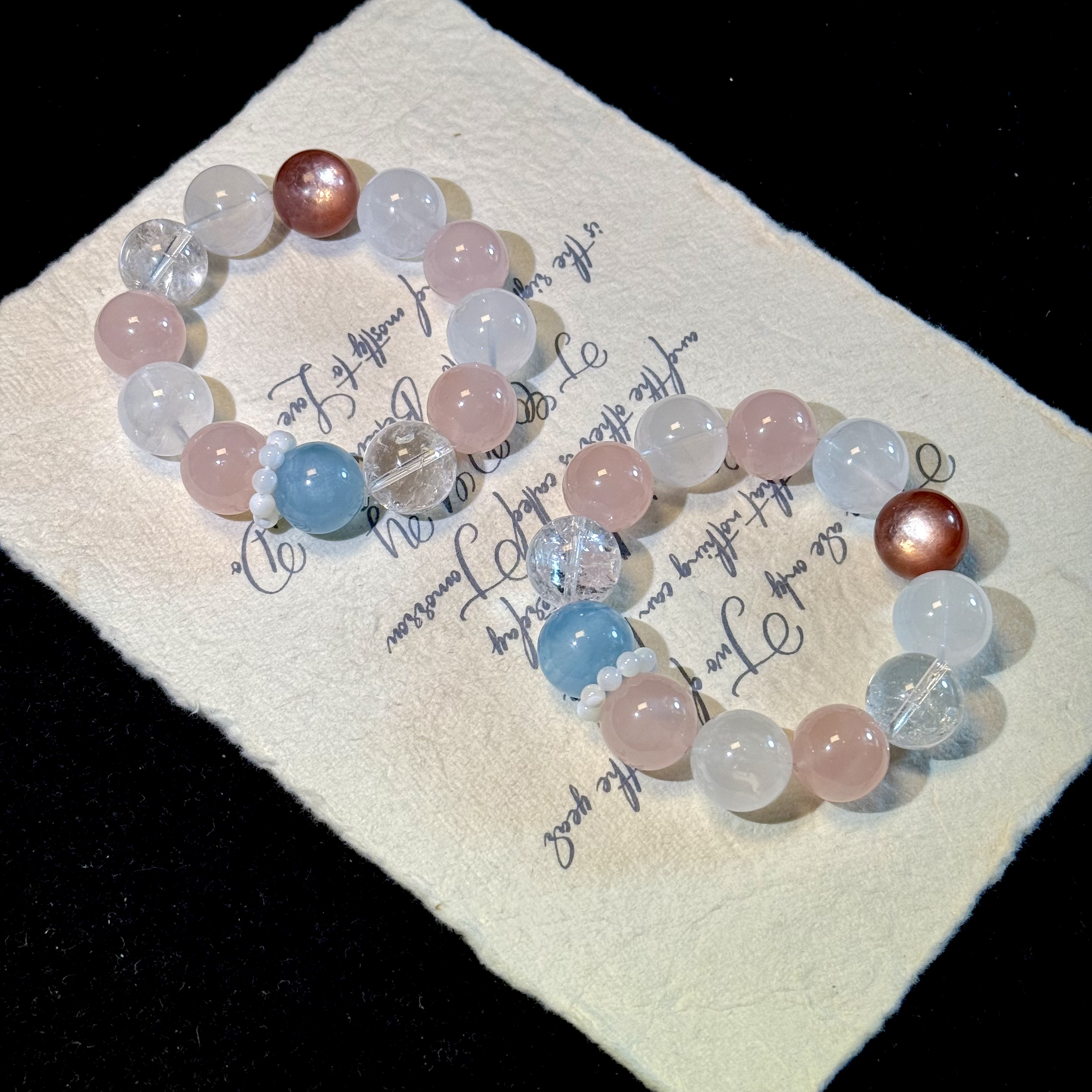 Y678（樱花树下）白幽灵粉锂粉水晶设计款手串15-16mm多样性发其一