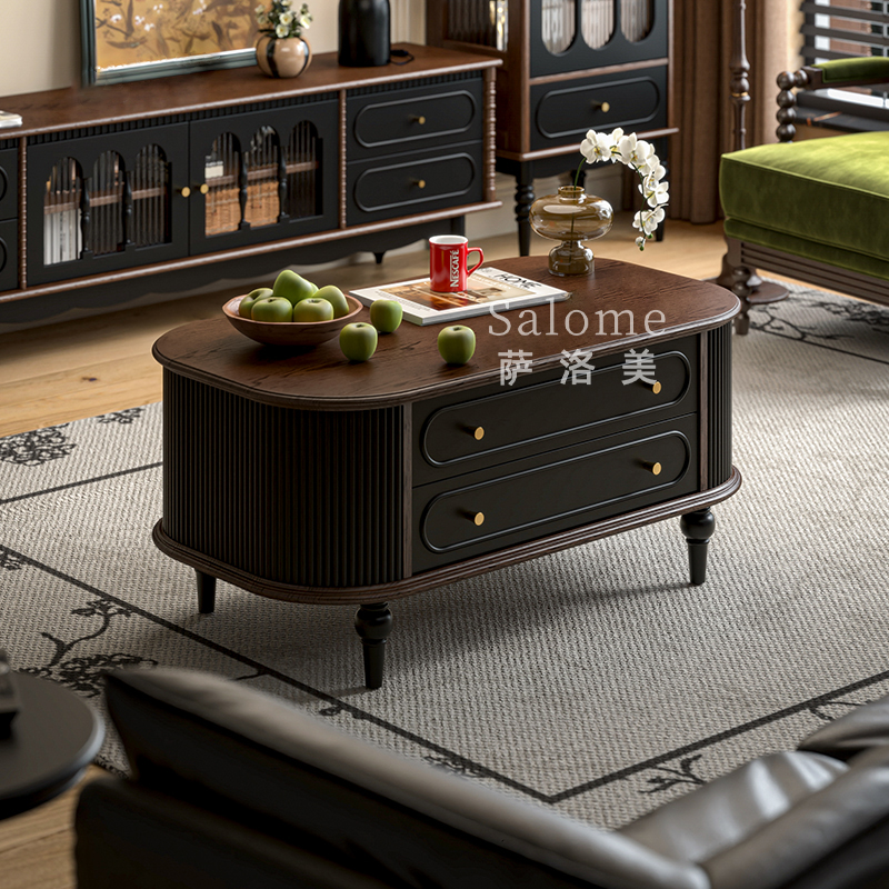 【新品】中古风实木椭圆茶几客厅家用法式美式轻奢小户型沙发茶几